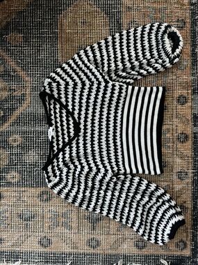 Cropped Black and White Striped V-Neck Women's Sweater